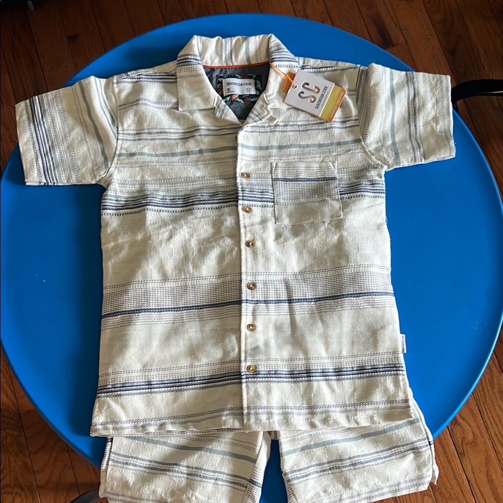 Sovereign Code Kids Matching Set - Cream and Blue Stripes